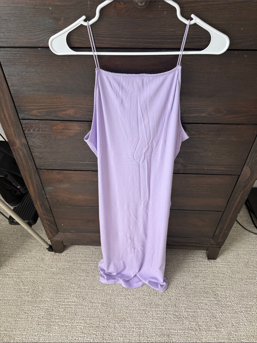 Lilac Ribbed Spaghetti Strap Midi Dress - Minimal Slip Style